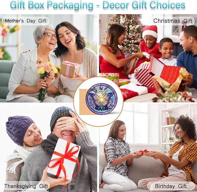 Butterfly Suncatcher Stained Glass Window Hanging - 8” Handmade Stained Glass Suncatchers for Windows Hanging - Sun Catchers Indoor Wall Art Garden Decor Catcher with Hook - Butterfly Gift for Women