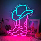 WLHOPE Cowboy Boot and Hat Neon Signs for Wall Decor Adjustable LED Lights Decorations for Bar Party Club Man Cave Living Room Bedroom, Get Your Space Shine Day and Night