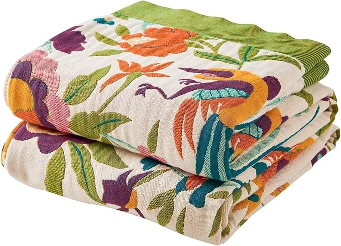 Boho Throw Blanket for Bed, 100% Cotton Soft Rustic Quilt Fall Blanket, 60"x80" Floral Printed Farmhouse Decor Bed Blankets, All Season Rustic Reversible Bohemian Throw Quilt