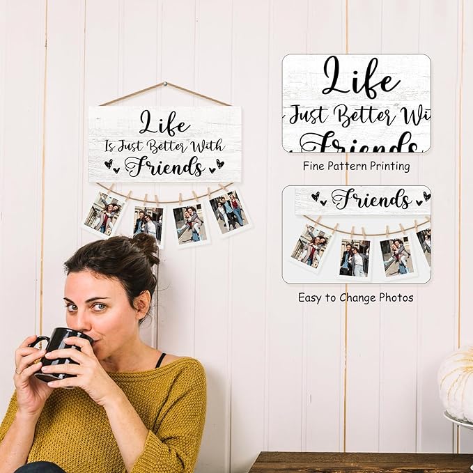 Friends Gifts Picture Frame Photo Holder for Wall, Gifts for Friends Female Coworker Sister BFF Bestie, Friends Going Away Friendship Gifts for Men Women, Big Brother Gift Hanging Photo Display