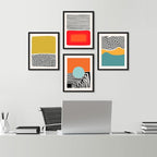 SIGNWIN Framed Mid-Century Modern 1980s Geometric Wall Art, Set of 4 Color Blocks Wall Decor Prints, Nature Wilderness Wall Décor for Living Room, Bedroom - 11"x14"Black