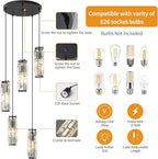 LMQNINE Pendant Light, Black Modern Pendant Light Fixtures, Mini Crystal Chandeliers, Adjustable 5-Light Pendant Lighting for Kitchen Island Dinning Room Bedroom (Black 5-Light)