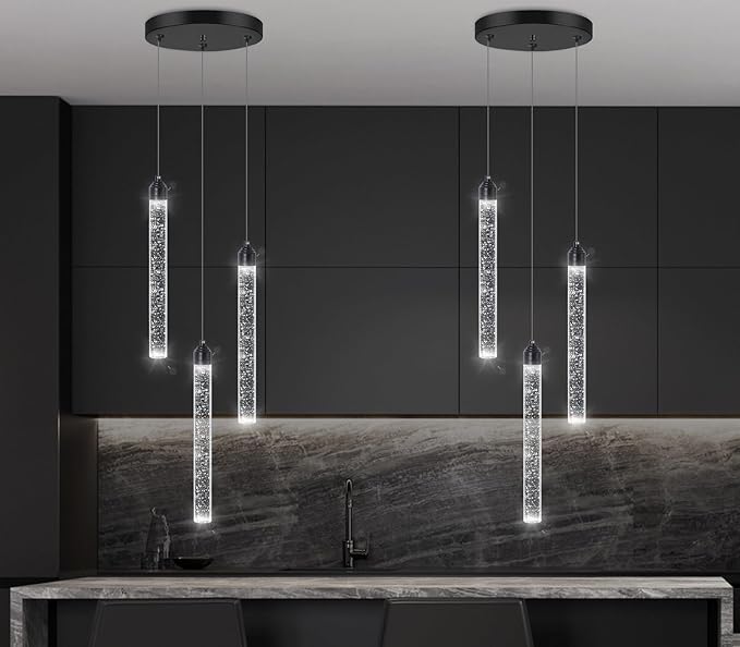 3 Light Black Pendant Lighting Mini Chandelier for Kitchen Island Modern Crystal LED Pendant Light Adjustable Dimmable Pendant Light Fixture for Dinning Room Bedroom Ceiling Hanging Lights 2700K 6000K