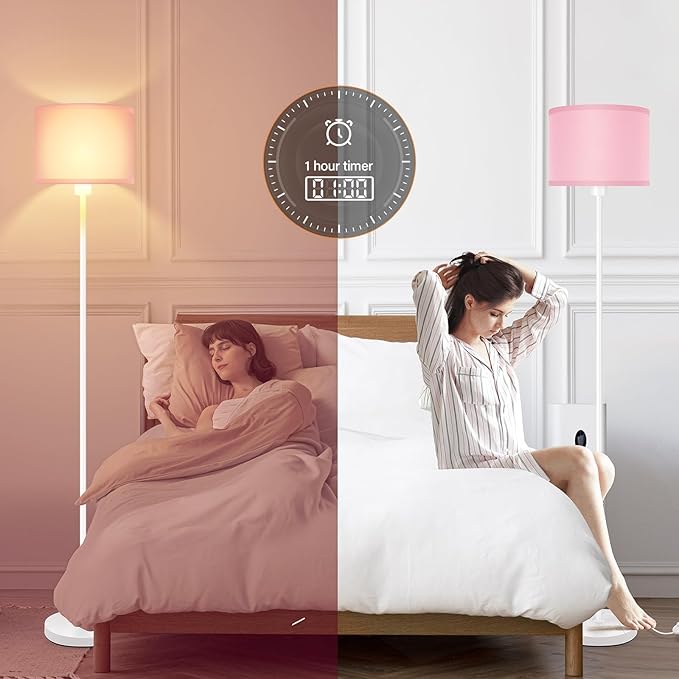 Floor Lamps for Living Room, Stepless Dimmable Floor Lamp with Remote, 2700K-6500K Colors Temperature & Brightness Adjustable,10W/1200LM LED Pink Floor Lamp, Modern Standing Lamp for Girls Bedroom
