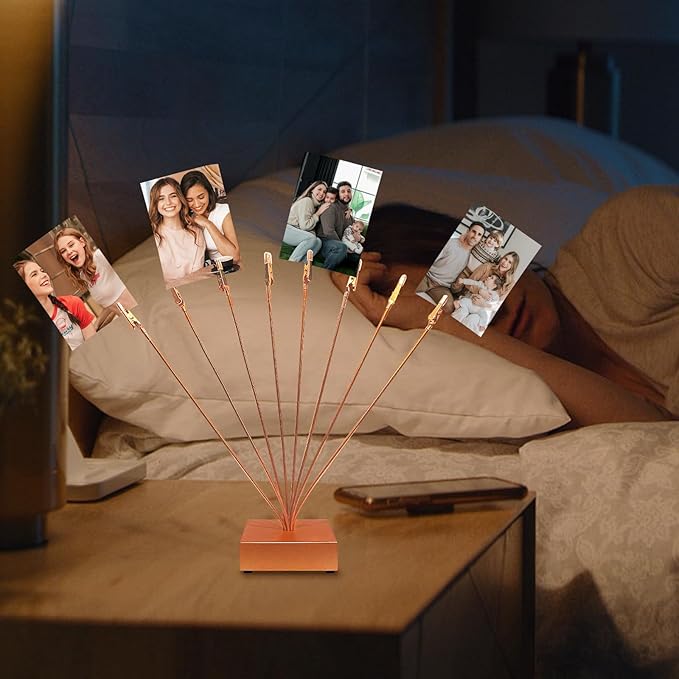 Photo Tree Holder Clip Cube Base,8 - Branch Money Trees Gift Card Holder with Clips,Picture Holder Stand for Christmas Wedding Greeting Birthday Party Gift Rose Gold