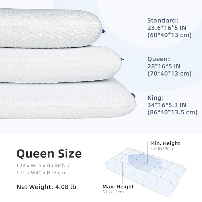 inight Pillows Queen Size Set of 2, Memory Foam Bed Pillows for Sleeping, Bed Pillow for Side Sleepers & Back Sleepers, Oeko-tex & CertiPUR-US-Queen Size (Pack of 2)