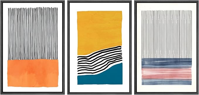 SIGNWIN Framed Wall Art Print Set Orange, Yellow, Blue & Pink Color Blocks and Lines Abstract Shapes Illustrations Modern Art Chic Multicolor for Living Room, Bedroom, Office - 24"x36"x3 Black