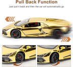 1/24 Scale Gold Lambo Revuelto Diecast Car Model, Collectible Diecast Toy Car with Lights and Sounds, Pull Back Vehicles Toy for Adults Kids Birthday Gifts Decoration