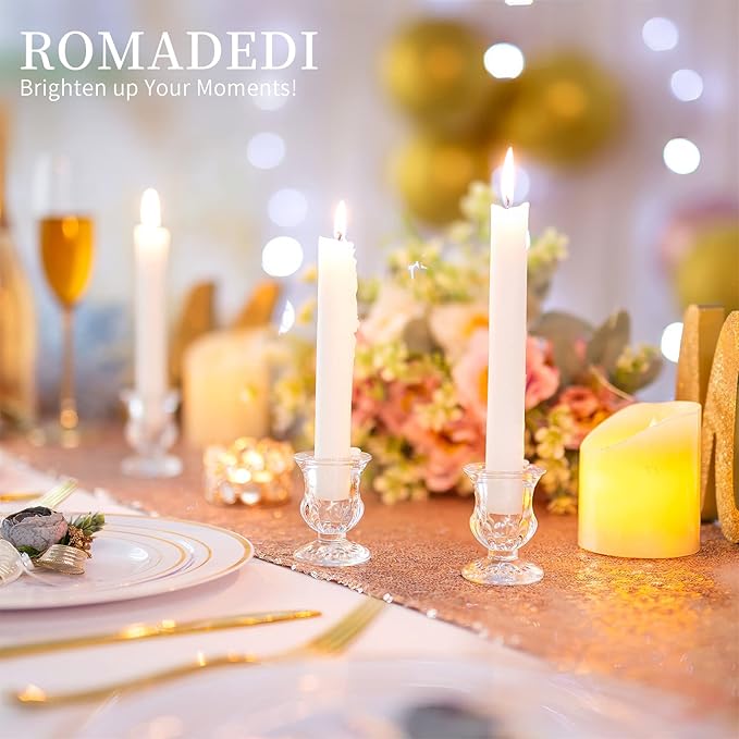 20 Pcs Glass Taper Candle Holders - Romadedi Clear Small Candlestick Holder Bulk, Thicker Glass Candle Sticks Set for Wedding Christmas Party Dining Table Table Centerpiece Decor