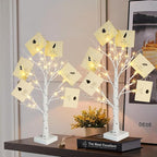 PABIPABI Money Tree Gift Holder, Set of 2 Birch Tree with 12 Clear Clips, Battery/USB Powered Timer Tabletop Trees for Home Party, Christmas, Wedding, Birthday Graduation (Warm White)