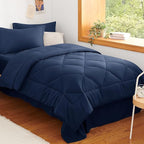 CozyLux Twin Comforter Set with Sheets Navy Blue - 5 Pieces Bed in a Bag Twin, All Season Bed Set for Girls and Boys, Bedding Set with Down Alternative Comforter, Sheets, Pillowcase & Sham