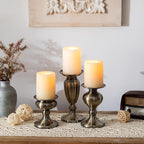 Sziqiqi Pillar Candle Holder Bronze: Vintage Metal Candle Holder for Table Centerpiece - Antique Candle Stand Set of 3 for Living Room Fireplace Dining Christmas Wedding Decorations