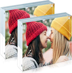 ILYXY 2 Pack Acrylic Frame 8x8, 20% Thicker, 24mm Thick Frameless Clear Square Picture Frame, Double Sided Magnetic Photo Frame, Free Standing Desktop Display Stand Acrylic Picture Frames