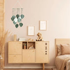 Madiffcult Macrame Wall Hanging Boho Wall Decor Woven Feather Wall Art Handmade Macrame Leaf Tapestry with Wooden Beads for Bedroom Living Room Nursery 16x27 Inch (Green)