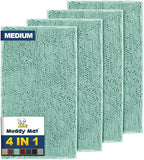 Muddy Mat® 4-Piece Seafoam Green Medium 30"X19" AS-SEEN-ON-TV Highly Absorbent Microfiber Door Mat, Bath Mat and Pet Rug, Non Slip Thick Washable, Soft Chenille for Kitchen Bedroom Indoor and Outdoor