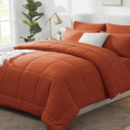 CozyLux Full Size Comforter Sets Terracotta, 7 Pieces Bed in a Bag, Burnt Orange Fall Comforter Full Size, All Season Bedding Sets with Stitch Quilted Comforter, Flat Sheet, Fitted Sheet, Pillowcases