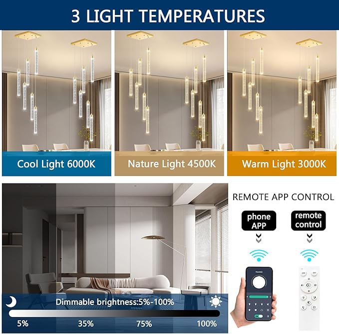 Mini Chandelier Crystal Pendant Lights for Kitchen Island Modern LED Dimmable Ceiling Handing Lighting Adjustable Flush Mount Ceiling Light for Dining Room Bedroom Foyer