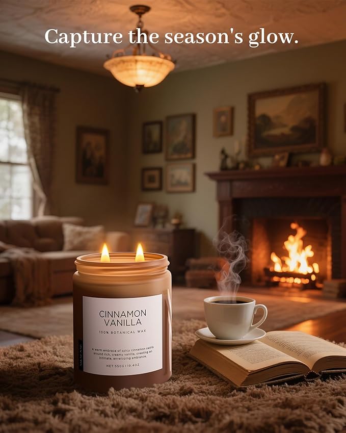 M&SENSE Cinnamon Vanilla Fall Scented Candles for Home, Natural Soy Wax 19.4oz 110 Hours Large Long Lasting Strong Scented Classic Christmas Holiday 2 Wicks Candle Gift Home Decor