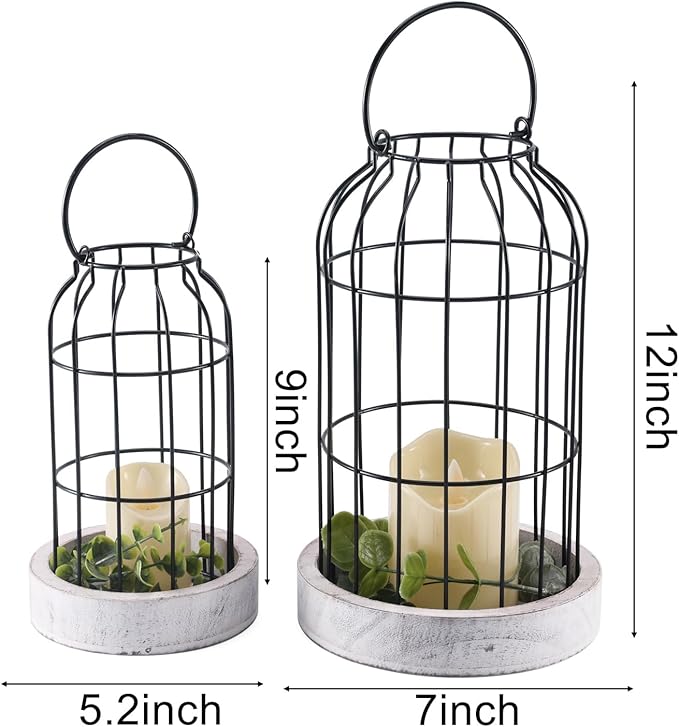 PHOSPHOR Rustic Farmhouse Decor Lantern Set of 2 Modern Farmhouse Decorative Indoor for Kitchen Fireplace Centerpiece Table Dinning Living Room