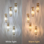 LMQNINE Pendant Light, Gold Modern Pendant Light Fixtures, Mini Crystal Chandeliers, Adjustable 5-Light Pendant Lighting for Kitchen Island Dinning Room Bedroom (Gold 5-Light)…