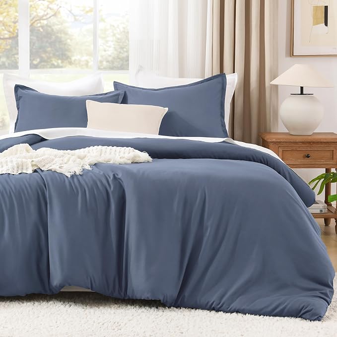 Litanika Comforters Bluish Grey Queen Size, 3 Pieces Lightweight Solid Bedding Set & Collections, All Season Fluffy Bed Set (90x90In Comforter & 2 Pillowcases)