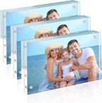 HOUSE DAY Acrylic Picture Frames 3.5x5, 3 Pack Magnetic 3.5 x 5 Picture Frame, Double Sided Clear 3.5x 5 Photo Frame with Microfiber Cloth, Frameless FreeStanding 3.5x5 Frame Gift for Desktop Display