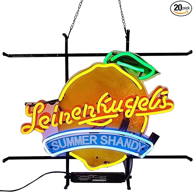 Neon Signs Beer Bar Barinin Leinenkugel's Wisconsin Brew Glass Neon Signs for Pub Cafe Party Man Cave Neon Light Art Wall Lights 24 X 20 Inches