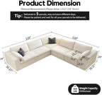 118" Cloud Couch Oversized Modular Sectional Sofa for Living Room,Modern Sofa with Deep Seat，V Shaped Boneless Couch,Comfy Upholstered Corduroy Couches for Apartment, Studio, Office,Bedroom，White
