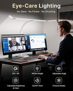 ONEMIX 42" LED Desk Lamp for Home Office, Eye-Caring Desk Light with Adjustable 4-Segment Bar, 1800LM Bright, Remote, Architect Table Lamp with Base for Dual Monitors, Reading, Study, Workbench(White)