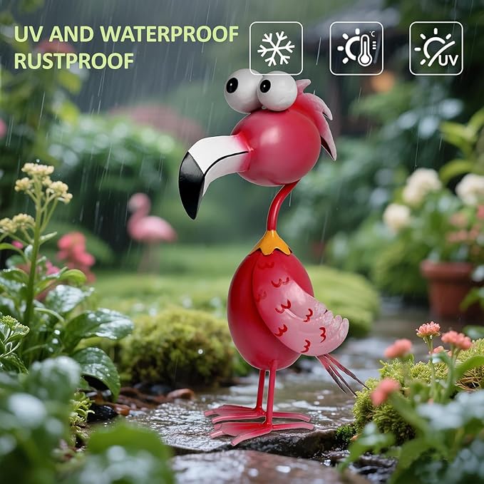 Kircust Flamingo Decor Yard Decorations Outdoor Garden Statue Outside Metal Bird Courtyard Art Pink Flamingos for Patio Backyard Porch Decoration
