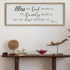 SRSZHIYUE Bless the Food Before Us Wall Sign Decor 40"×15" Christian Bible Verse for Farmhouse Rustic Kitchen Dining Room Framed Wood Scripture Religious Jesus Prayer Wall Art (Wood)
