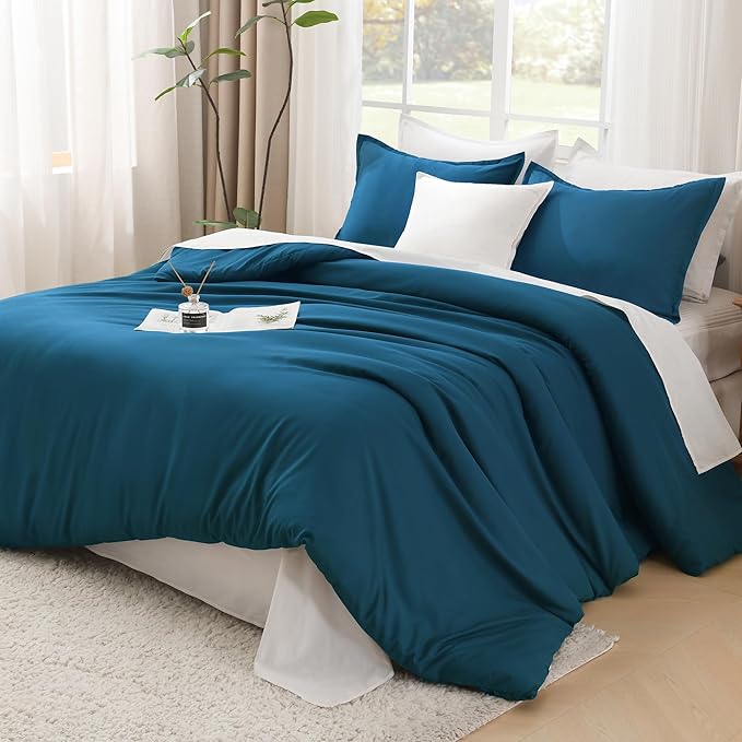 Litanika Comforters Teal Super King Plus Size, 3 Pieces Lightweight Solid Bedding Set & Collections, All Season Fluffy Bed Set (128x120In Comforter & 2 Pillowcases)