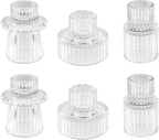 Double Sided Vintage Ribbed Taper Glass Candle Holders,Tea Candle Holder for Table Centerpieces, Wedding Decorations and Dinner Parties (Clear, 6 PCS)