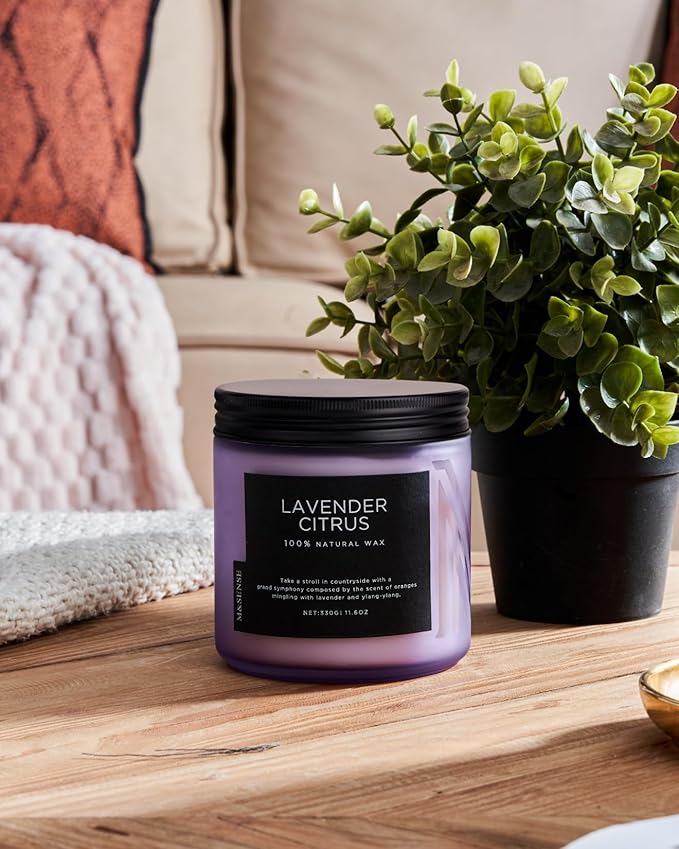 M&SENSE Soy Candles for Home Scented, 11.6oz Lavender Citrus Scent Aromatherapy 70H Burn Time, Stress Relief Gifts for Mom Girlfriend Teacher, Medium Jar Candle for Spa, Bath, Yoga