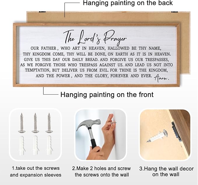 Our Father Prayer Bible Verse Framed Wall Art, 40''×15'' Rustic Religious Christian Lords Prayer Sign for God Jesus Christ Prayer, Horizontal Holy Inspirational Catholic Scripture Decor