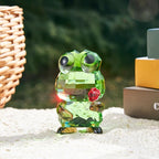Crystal Frog Figurine with Red Rose - Art Glass Animals Desk Decor & Home Office Ornament, Handmade Glass Collectible Gifts