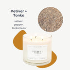 Calyan Wax Co. 3 Wick Candle, Vetiver + Tonka Scented Candle, 43 Hour Burn Time, 3 Wick Soy Candles, Non Toxic & Vegan Soy Wax, Glass Jar Scented Candles, 14.9oz