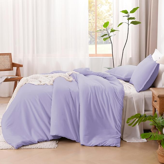 Litanika Lavender Purple Comforter King Size, 3 Pieces Lightweight Solid Bedding Comforter Set, All Season Fluffy Bed Set (104x90In Comforter & 2 Pillowcases)