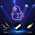 Ghost Neon Sign, Neon Signs for Wall Decor Neon Pink LED Signs Room Neon Light Up Signs Home Decor for Bedroom Club Party Bar Shop USB Operated