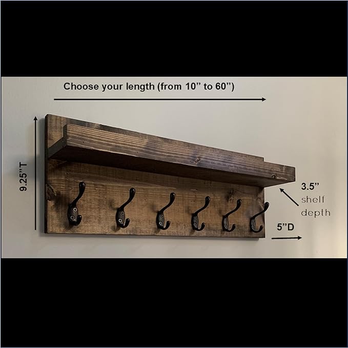 Coat Rack with Shelf Wall Mounted with Storage (Choose Your Length) Towel Rack Entryway Organizer Key Hooks (28" L (7 Hooks))