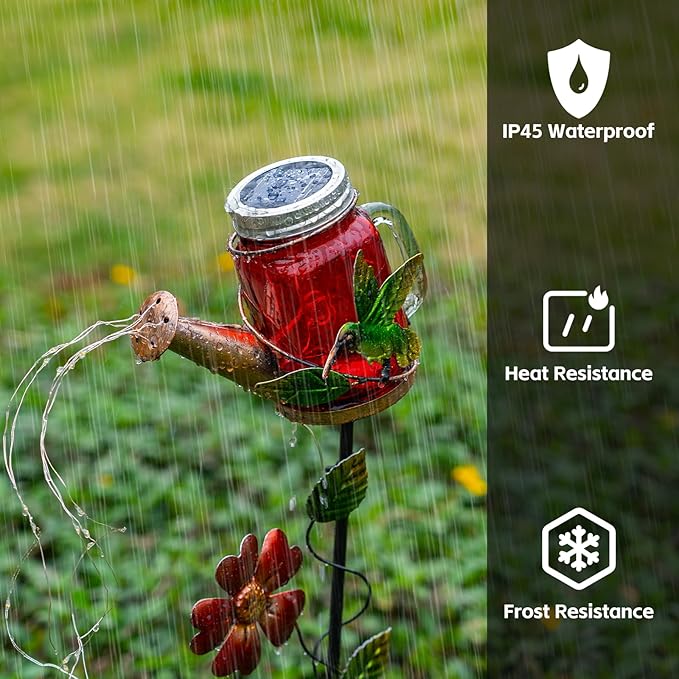 Solar Watering Can Light, Yard Outdoor Decor Lights, IP65 Waterproof, Hanging Hummingbird Garden Light, Outside Garden Flower Bed Decor, Women Gift, Birthday Gifts