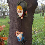 Elenon Climbing Gnomes Tree Faces Decor, Adorable Gnome Tree Hugger Fairy Garden Statue, Funny Peeker Sculpture Outdoor Yard Patio Art (2pcs)