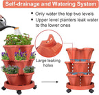 Vertical Planter 3 Tier Stackable Planters Garden Planters Strawberry Herb Flower and Vegetable Planter Indoor Outdoor Gardening Pots with Removable Wheels and Tools 2-Pack