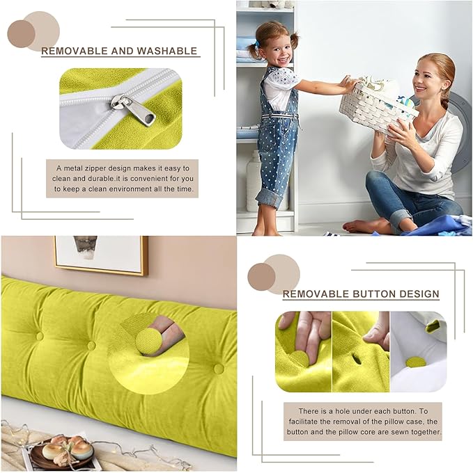 Large Triangular Headboard Pillows Long Backrest Positioning Support Bolster Cushion for Daybed Fluffy Quality Plush Body Wedge Pillow with Removable Cover(Yellow Green-King-76x8x20in)