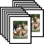 12 Packs 11x14 Picture Frames, Display 8x10 with Mat or 11x14 Without Mat, Black Gallery Wall Frame Set, 11 by 14 Frames Bulk Set of 12 Collage Wall Decor Photo Frames Set for Wall, Black