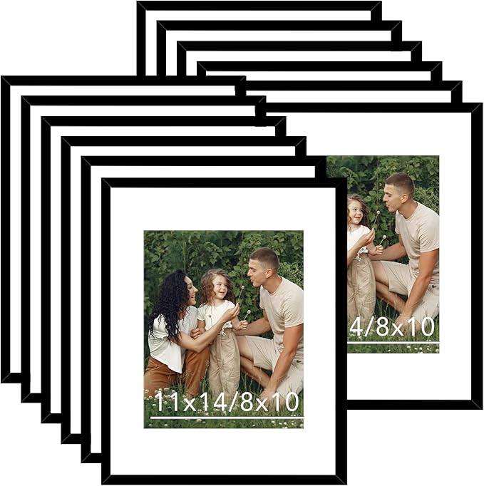 12 Packs 11x14 Picture Frames, Display 8x10 with Mat or 11x14 Without Mat, Black Gallery Wall Frame Set, 11 by 14 Frames Bulk Set of 12 Collage Wall Decor Photo Frames Set for Wall, Black