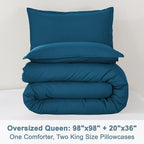 Litanika Comforters Teal Oversized Queen Size, 3 Pieces Lightweight Solid Bedding Set & Collections, All Season Fluffy Bed Set (98x98In Comforter & 2 Pillowcases)
