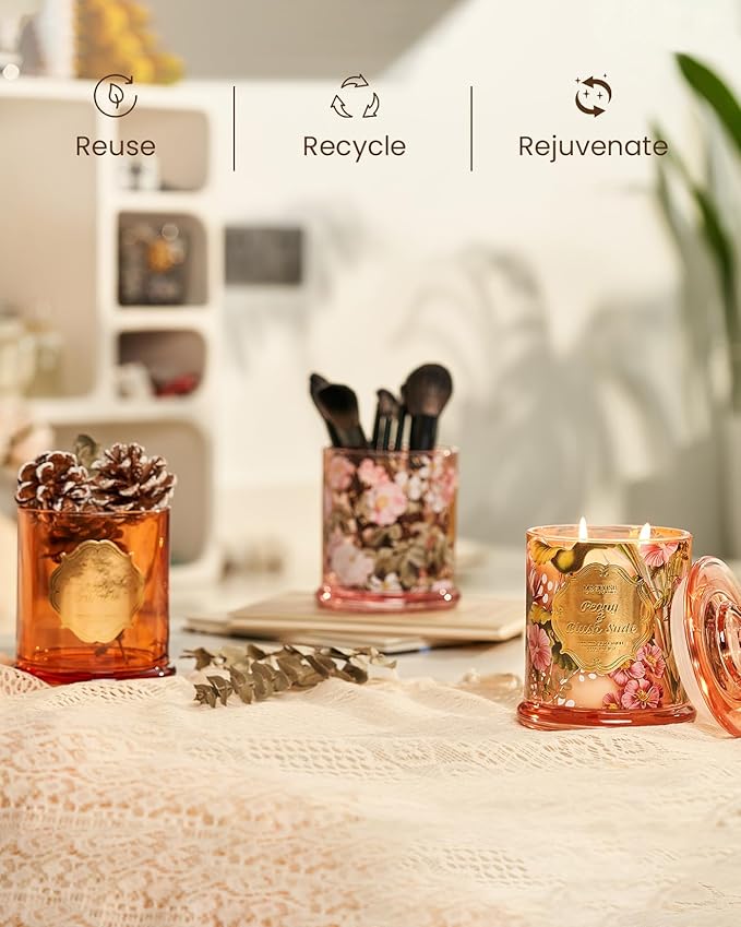 M&SENSE Pear Fressia Candles Home Scented, Organic Soy Candle 12.7oz 75 Hour Long Lasting Slow Burning, Spring Floral Fragrant Relaxing Aromatherapy Candle, Aaesthetic Candle Gift for Women