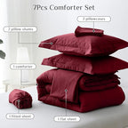 JOLLYVOGUE Full Comforter Set, Ultra-Soft Bed in a Bag Full Size 7 Pieces, Oeko-TEX Certified Bedding Set with Down Alternative Comforter, Sheets, Pillowcases & Shams, Burgundy