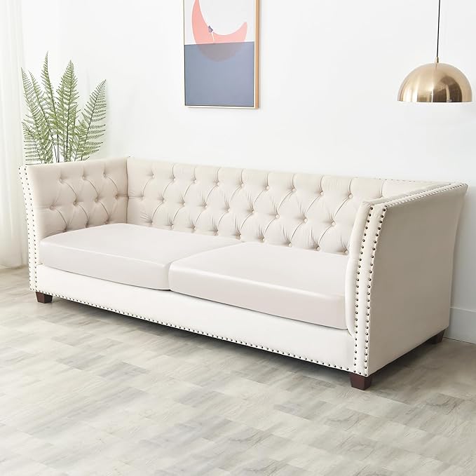 Yates Home PU Leather Couch Sofa Cushion Slipcover Water-Proof Elastic Chair RV Seat Covers Loveseat Sofa Furniture Protector Slip Cover for Seater Replacement Living Room（2 Pieces, Beige）